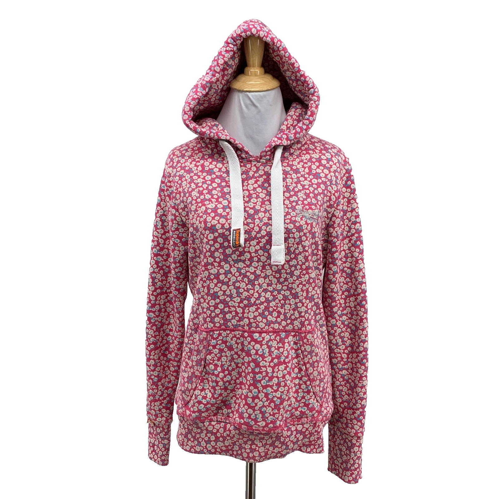 Superdry Sweatshirt Womens S Small Ditsy Floral Hoodie Pocket Orange Label Japan
